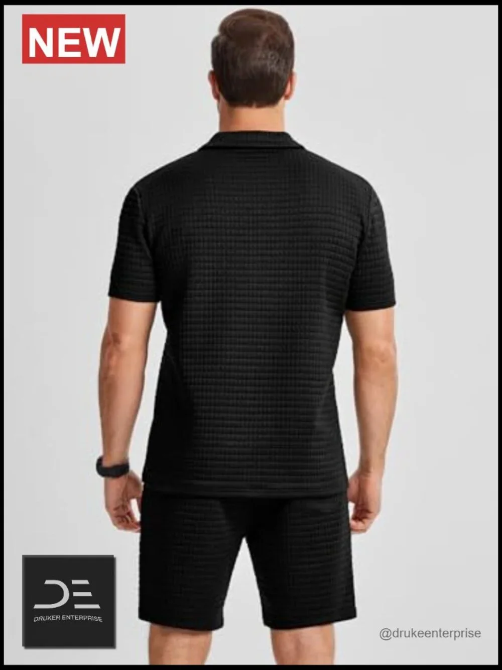 Men's 2 Piece Waffle Knit Outfit Half Zip Polo Shirt and Shorts Textured Summer